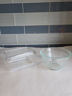 Pyrex Clear Glass Mixing Bowl and Rectangular Storage Dish